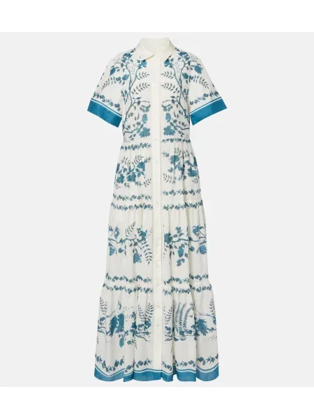 Rochie tip cămașă Erdem de in cu model floral albastru