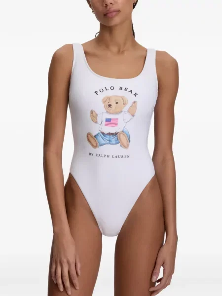 Costum de baie Polo Ralph Lauren în carouri cu decolteu în V galben