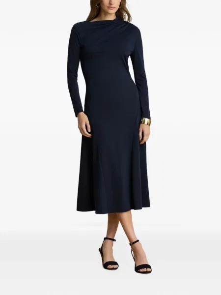 Rochie midi Lauren Ralph Lauren drapată albastru