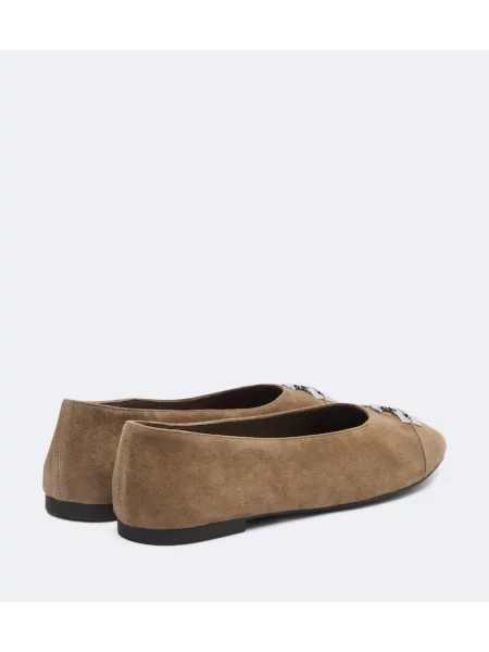 Balerini Tory Burch din piele de căprioară bej