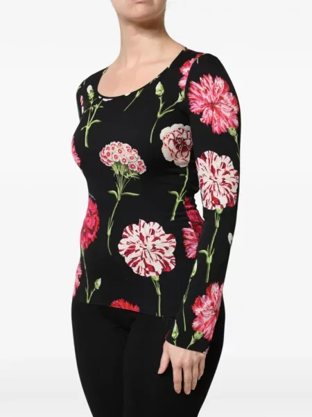 Дълго блуза Dolce & Gabbana на цветя с принт черно