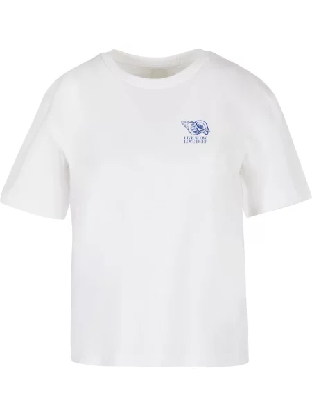 Miss Tee Tricou Live Slow Seashells albastru alb