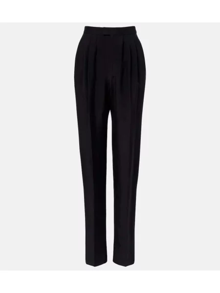 Pantaloni Saint Laurent de mătase plisate negru