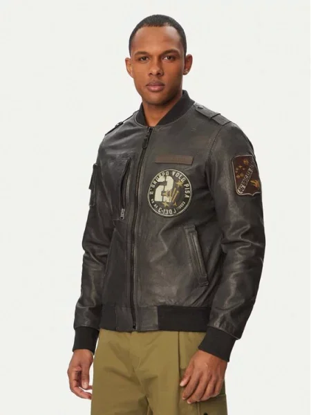 Aeronautica Militare Geacă de piele negru