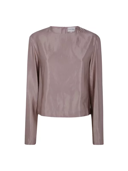 Lniany top Loulou Studio z okrągłym dekoltem różowy