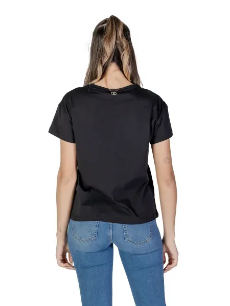 Koszulka z nadrukiem Liu Jo z kryształkami czarna