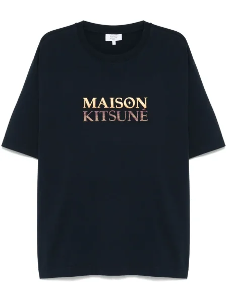 Tricou Maison Kitsune cu gradient cu autograf albastru