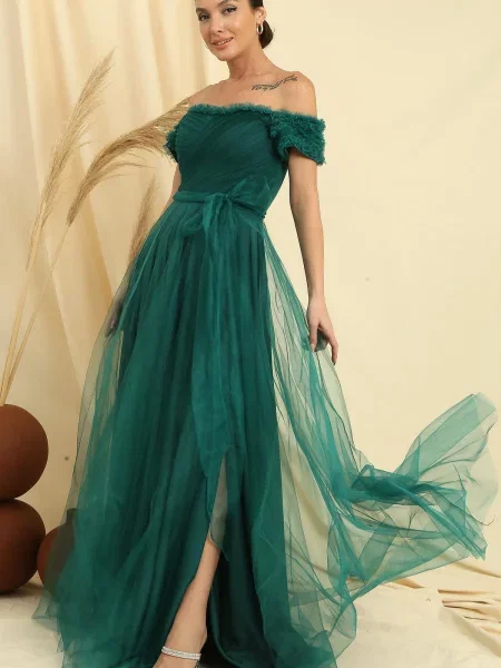 Rochie maxi By Saygı cu volane din tul verde
