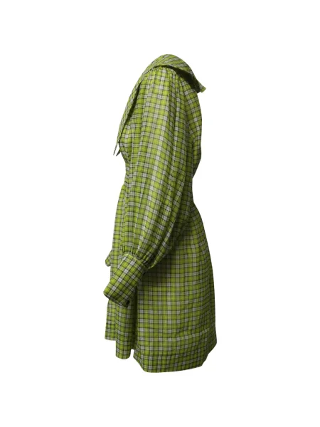 Rochie mini Ganni în carouri de costum verde