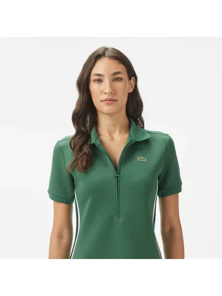 Lacoste Sukienka Z Krótkim Rękawem Half Zip Z Blokadą Koloru Classic Fit Ciemnozielona zielony