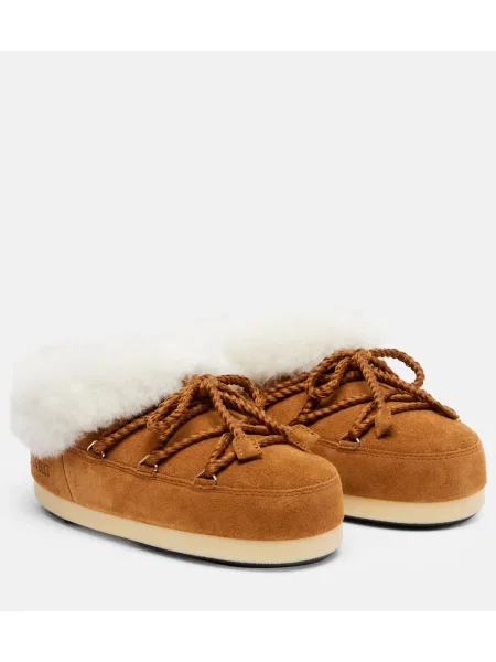 Cizme scurte Moon Boot din piele de căprioară maro