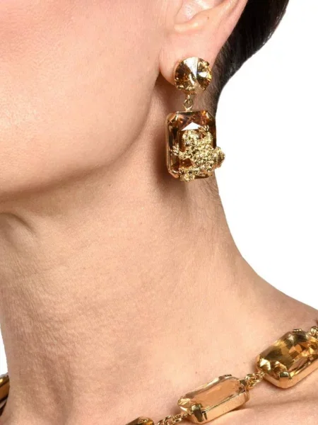 Uhani Ginevra orecchini placcati oro con cristalli oro Swarovski & motivo rana zlata