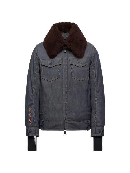 Gulerat geacă Moncler Grenoble din piele de oaie albastru