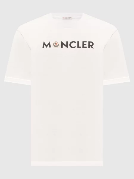 Футболка кольору айворі з принтом логотипа Moncler бежева