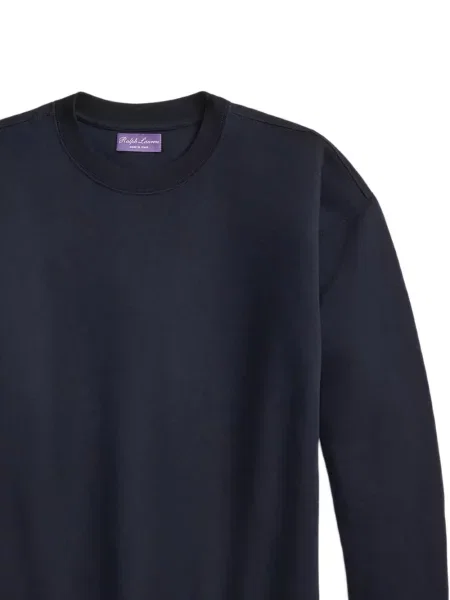 Дълго пуловер Ralph Lauren Purple Label с кръгло деколте синьо