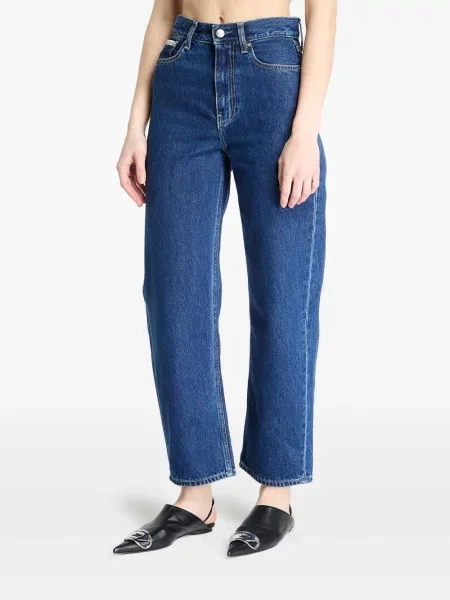 Blugi cu talie înaltă Calvin Klein cu talie înaltă albastru