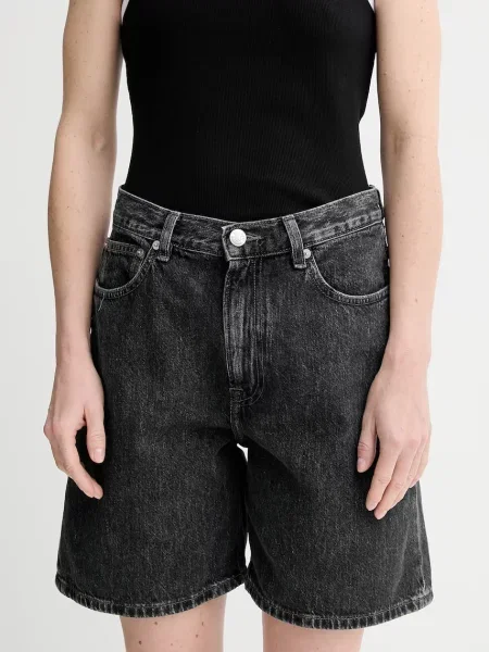 Samsoe Samsoe pantaloni scurți din denim SASHELLY uni high waist gri