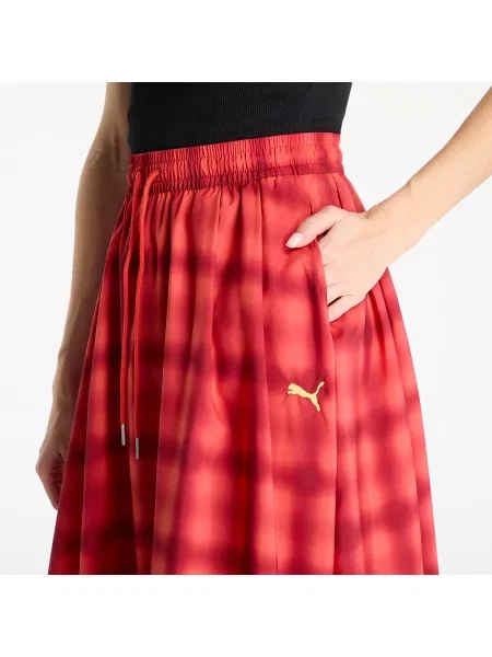 Sukně Puma Woven Midi AOP Pleated Skirt Red Fire XS červené