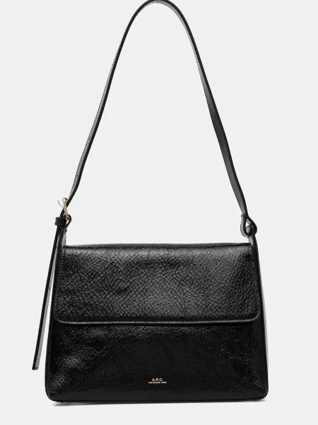 Кожена чанта A.P.C. sac virginie flap черно