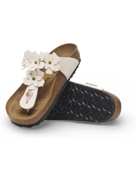 Pantofi Birkenstock cu model floral alb