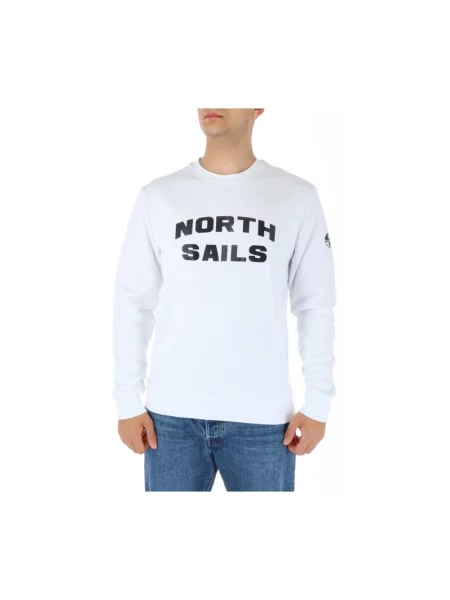 Bluza z kapturem North Sails z okrągłym dekoltem klasyczna z autografem biała