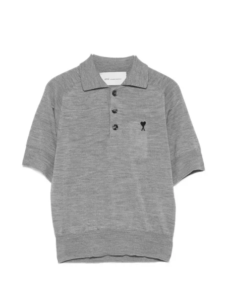 Polo majica Ami Paris s autogramom siva