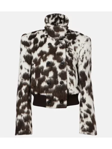 Geacă Dries Van Noten de lână cu imagine cu imprimeu animal print maro