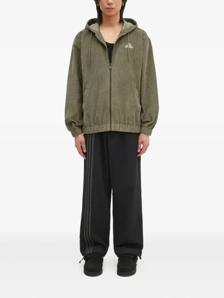 Pantaloni Adidas cu dungi cu broderie din fleece negru