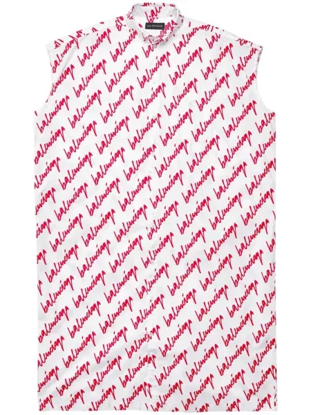 Sukienka koszulowa Balenciaga z nadrukiem garniturowa biała