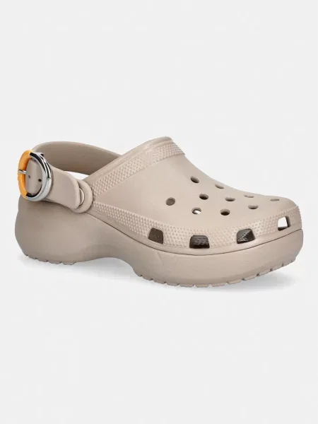 Crocs papuci cu platformă pentru femei Classic Platform Buckle Clog bej