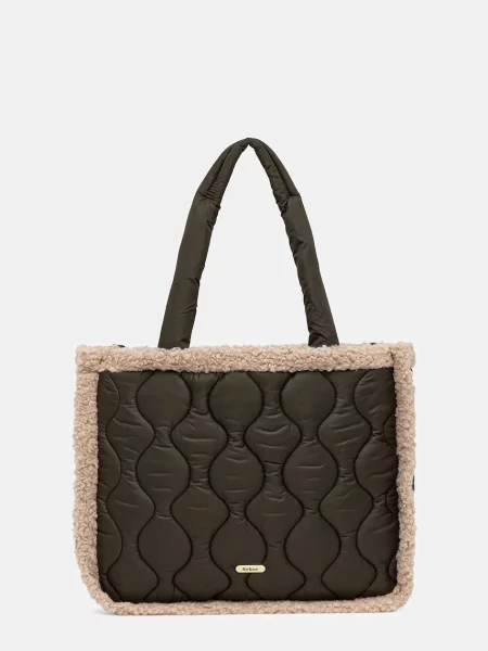 Geantă shopper Barbour din piele de oaie verde