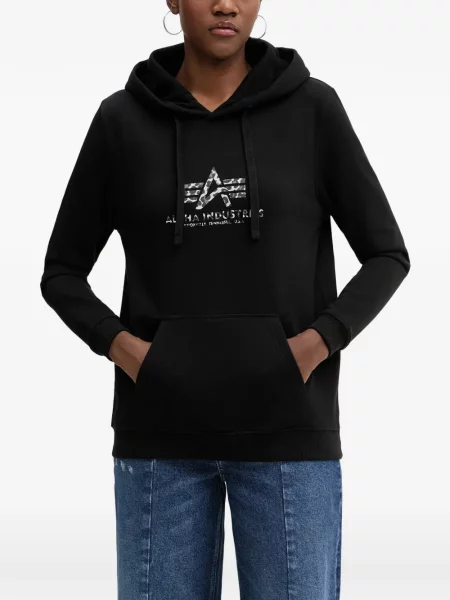 Hanorac cu glugă Alpha Industries cu imagine cu cordon negru