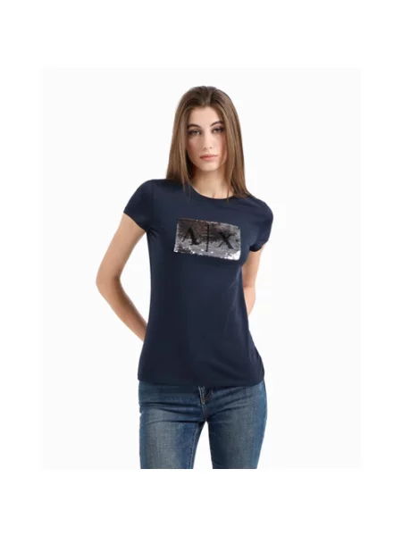Koszulka Armani Exchange z cekinami niebieska