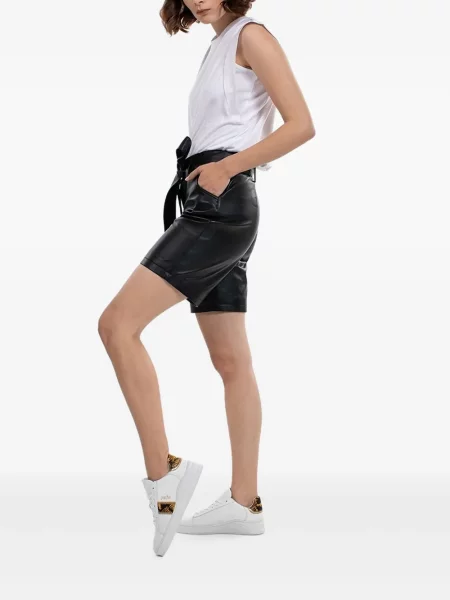 Pantaloni scurți Poche Paris cu talie înaltă din piele negru