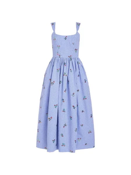 Rochie midi Markarian cu broderie albastru