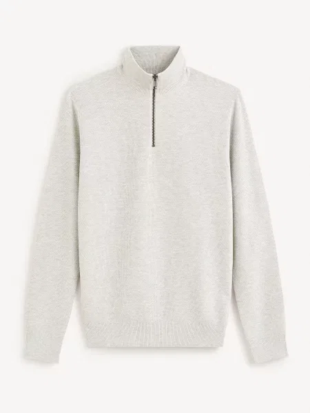 Пуловер Celio яка с цип сиво