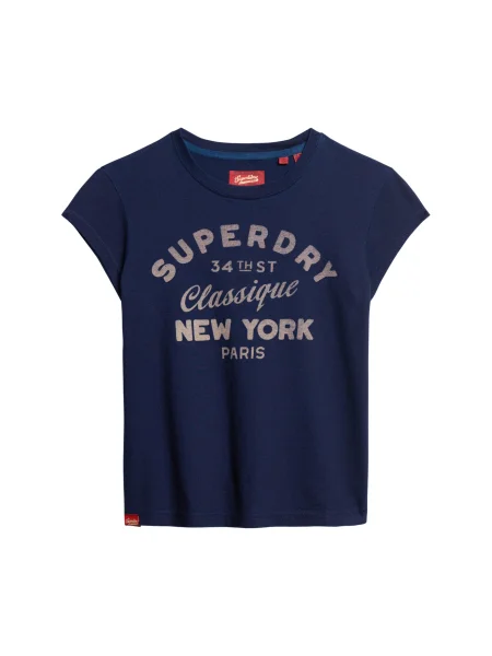 Superdry Tricou bleumarin / auriu / grej