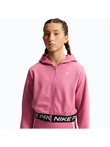 Детски суитшърт Nike Pro Fleece Dri-Fit Full-Zip peony/peony/black/white бяло