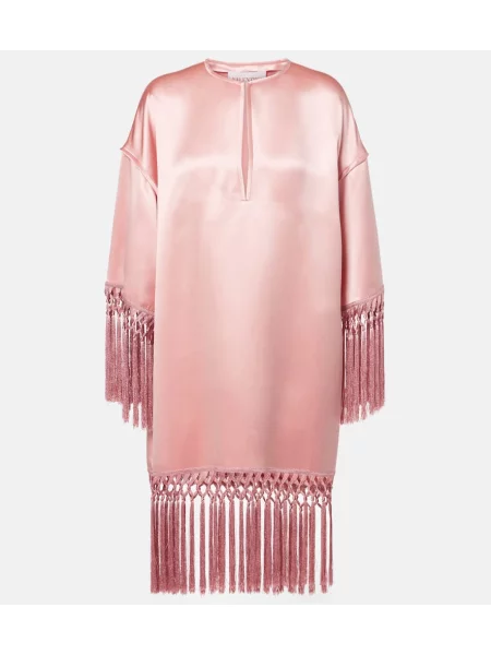 Satynowy top Valentino z frędzli różowy