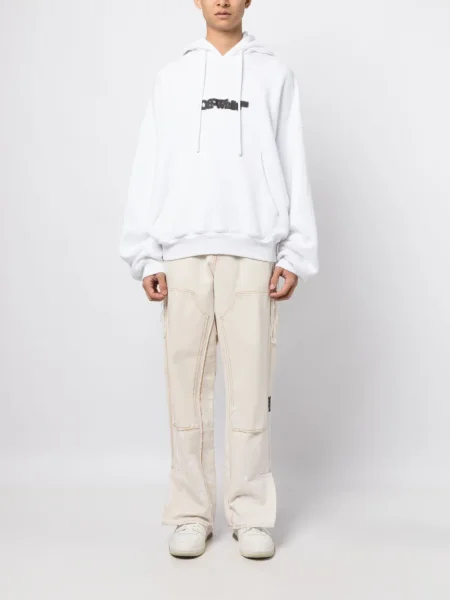 Hanorac cu glugă Off-white cu imagine alb