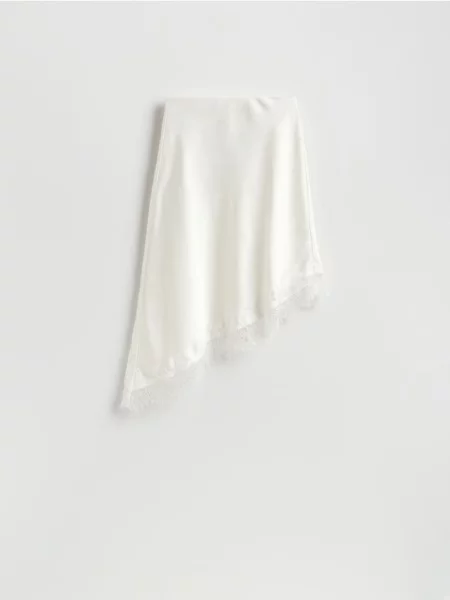 Reserved Асиметрична спідниця з мереживним оздобленням кремовий 