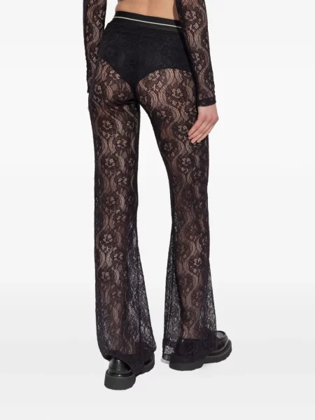 Pantaloni Palm Angels cu model floral din dantelă negru
