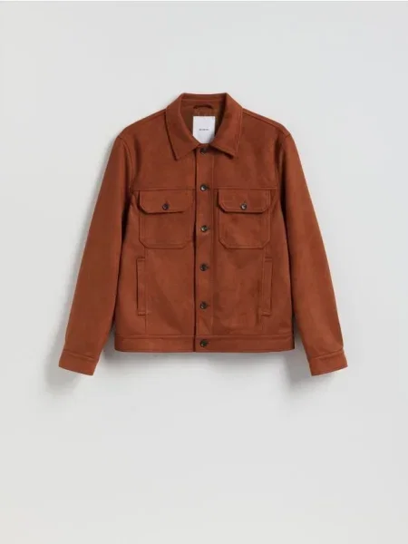 Reserved Jachetă tip cămașă din imitație de piele întoarsă maro