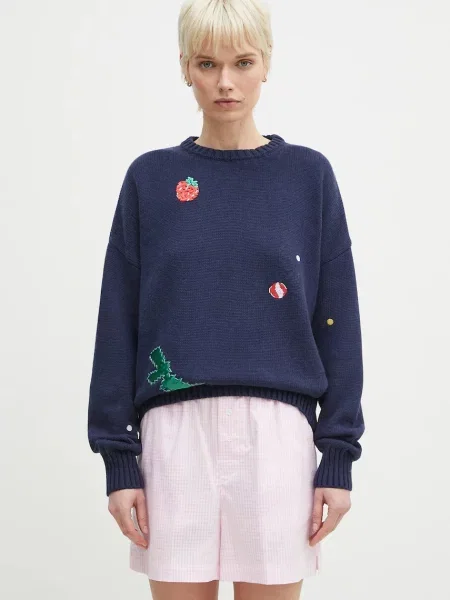 Fiorucci sweter z domieszką wełny Multipatch Dinosaur ciepły granatowy