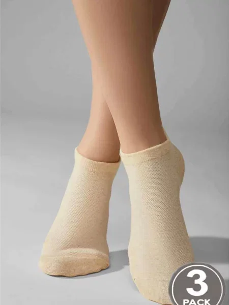 Женские носочки 3 шт. den 8 SOCKS COTTON MESH LOW бежеві