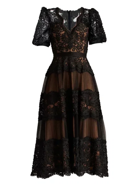 Haftowana sukienka Tadashi Shoji garniturowa czarna