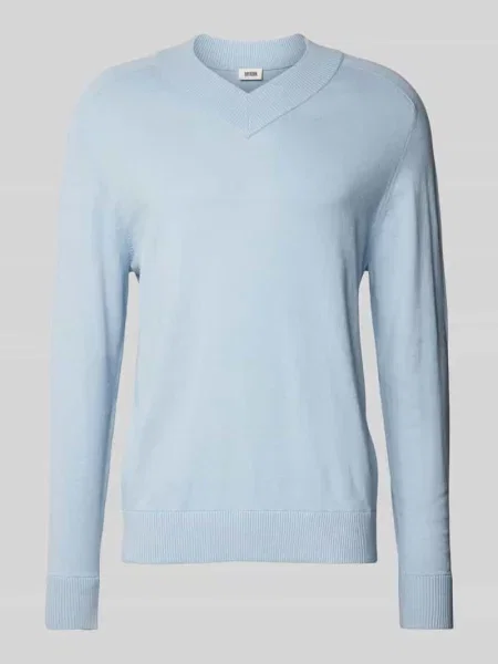 Sweter z dzianiny z dekoltem w serek model ‘Numir’ Drykorn błękitny