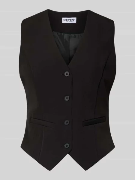 Kamizelka garniturowa o kroju slim fit z zaznaczonymi model ‘BOZZY VEST’ Pieces czarna