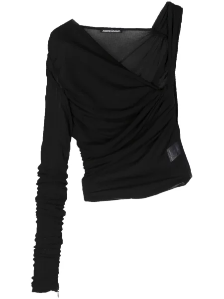 Top Andreadamo z dżerseju asymetryczny prążkowany czarny
