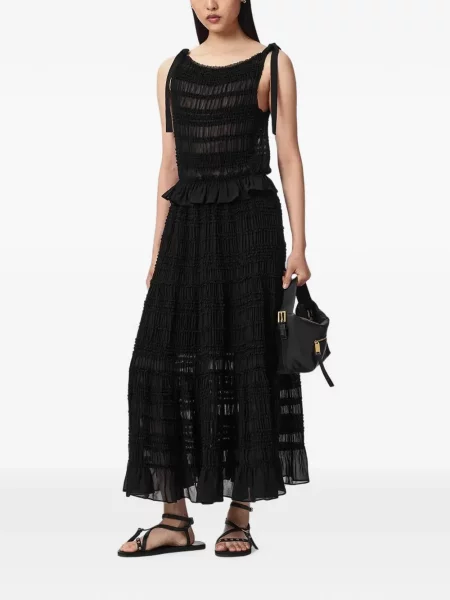 Fustă midi Allsaints cu volane negru